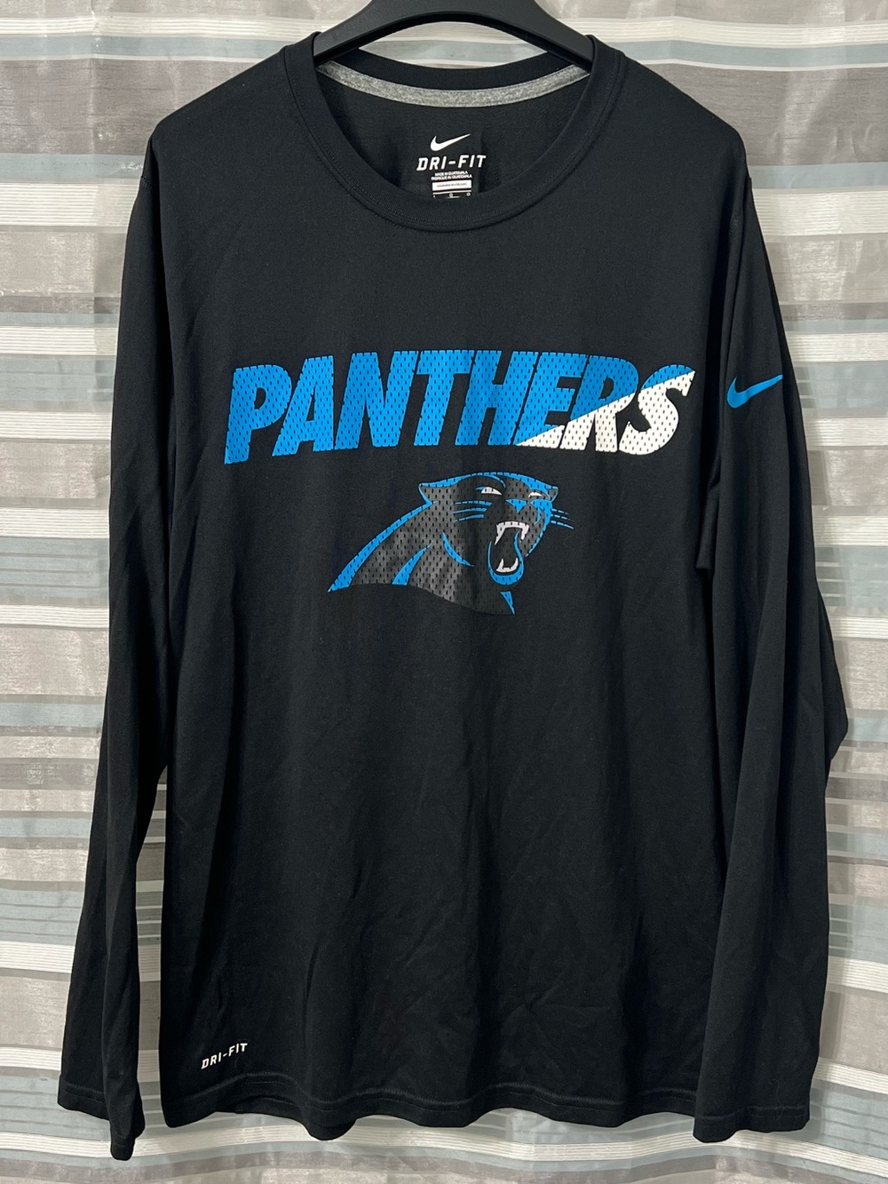Nike Carolina Panthers Black Long-Sleeve Dri-FIT Tee with Logo